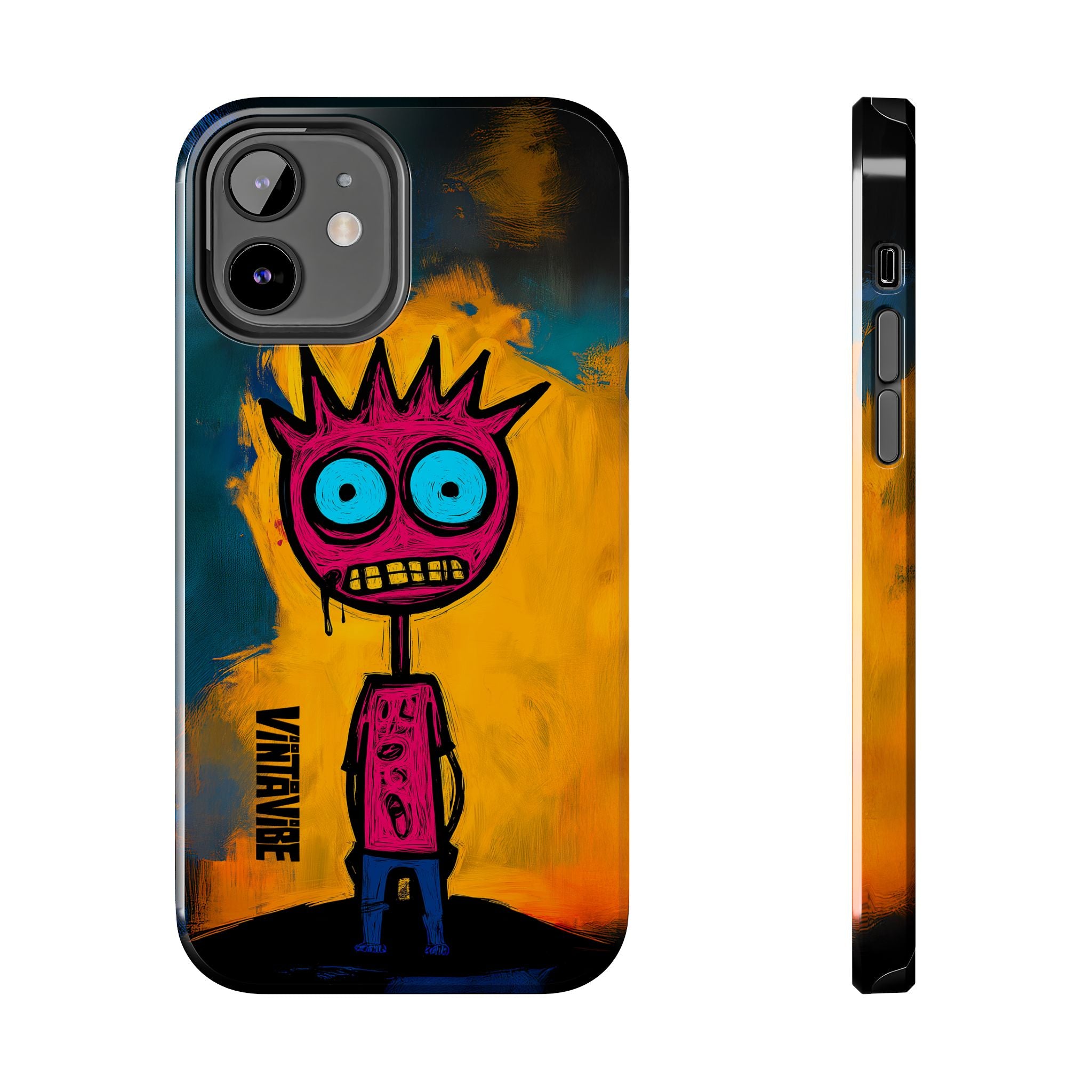 Weird Vibe iPhone Case - Confused Zap for iPhone with expressive pink figure and durable construction in a vibrant artistic style.