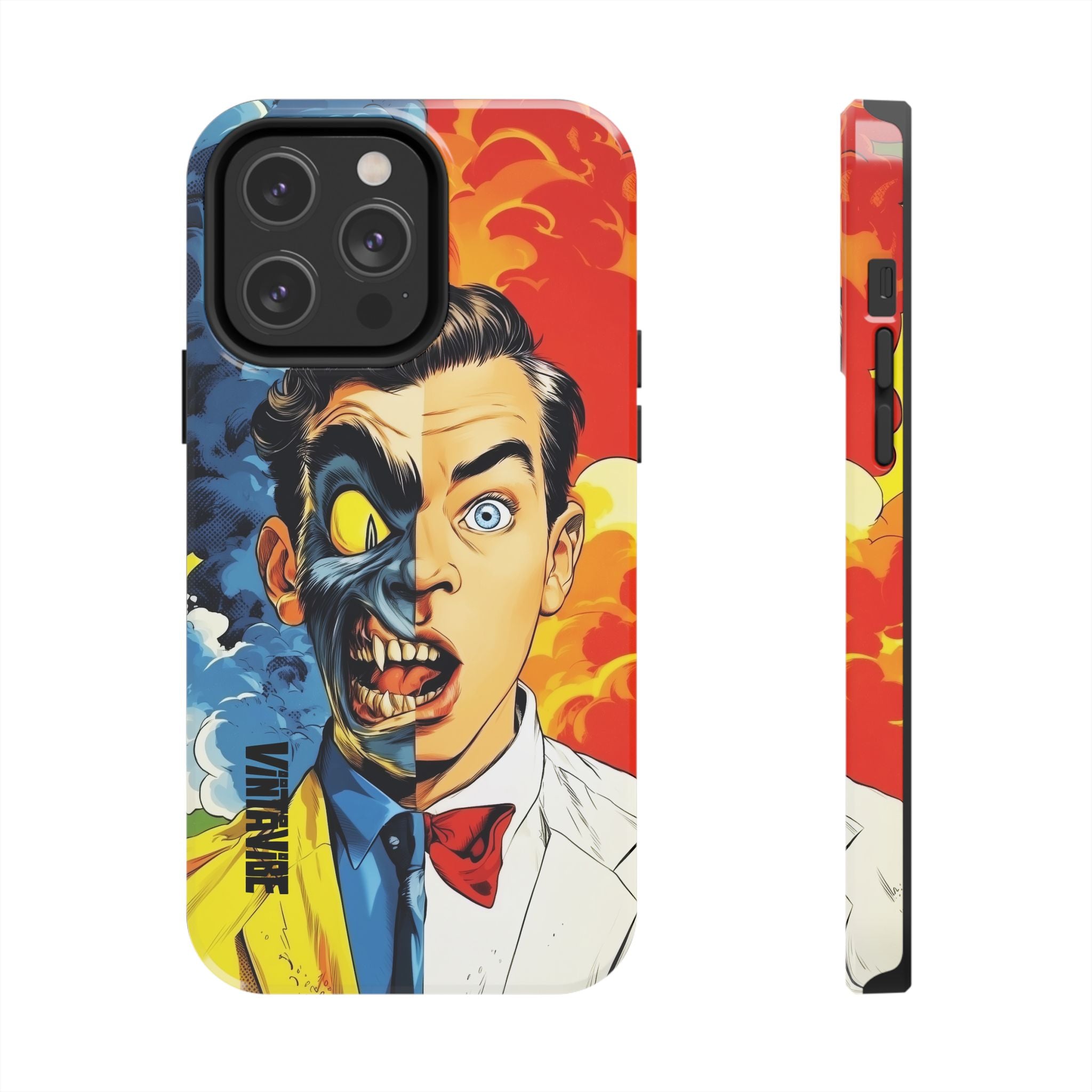 Dual Persona iPhone Case by Hyper Vibe featuring intense character design, offering standout style and protective functionality.