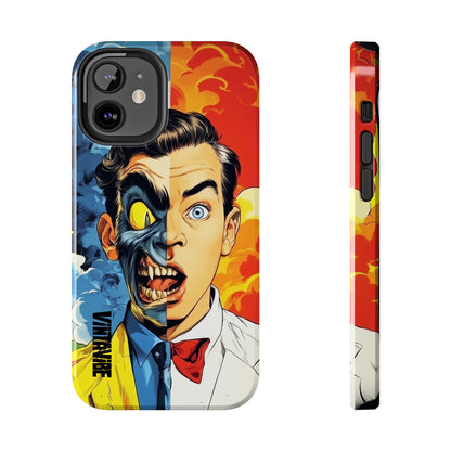 Vibrant Dual Persona iPhone Case by Hyper Vibe, featuring detailed side view with responsive buttons and bold graphic art.
