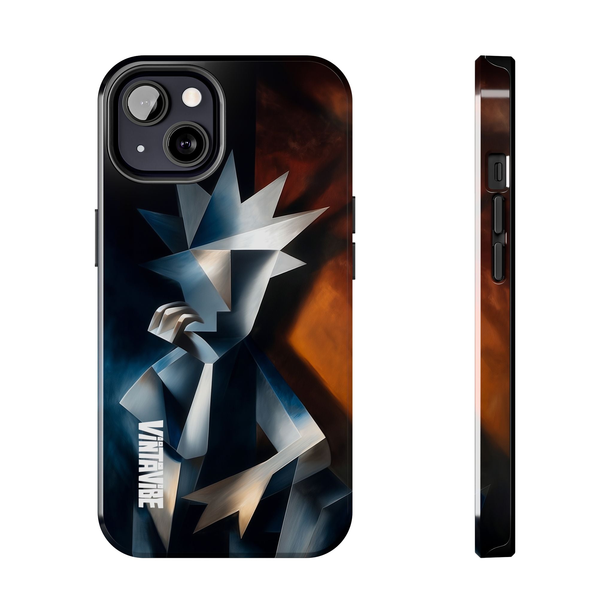 Silent Form iPhone® Case with minimalist abstract art and durable build, shown from back and side for full design view.