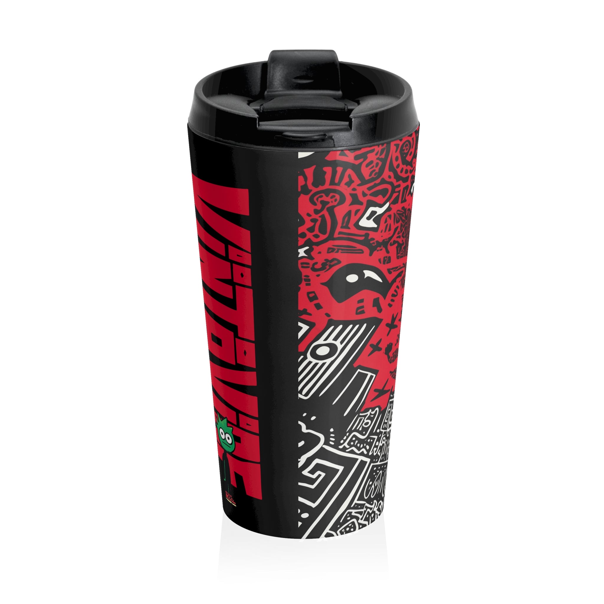 City Scream Travel Tumbler with modern graffiti-style art and black lid, combining creative design with durable stainless steel functionality.