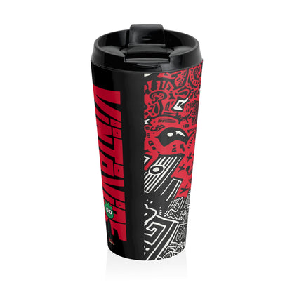 City Scream Travel Tumbler with modern graffiti-style art and black lid, combining creative design with durable stainless steel functionality.