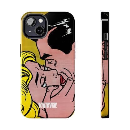 Tear Pop Hyper Vibe iPhone® case with expressive pop art couple and sleek black side buttons for stylish mobile accessory.