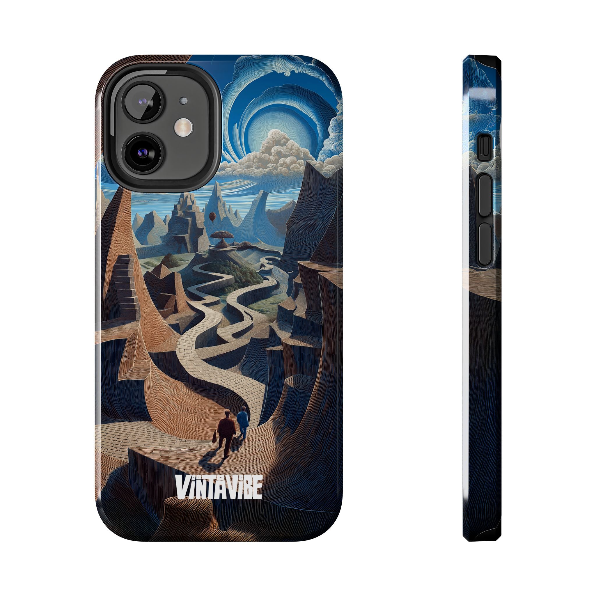 Winding Realities iPhone® Case featuring surreal landscape art and durable build, ideal for dreamers and creatives.