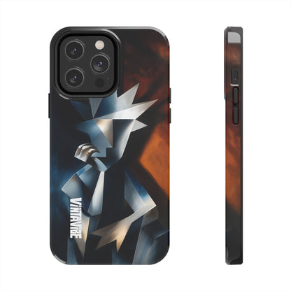 Silent Form iPhone® Case with expressive angular figure and dual-tone background, combining art and durability.