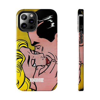 Pop art Tear Pop Hyper Vibe iPhone® case with emotional kiss scene and slim, durable edge for modern phone protection.