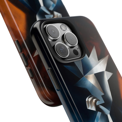 Close-up of Silent Form iPhone® Case showing camera cutout and glossy finish with striking abstract figure design.