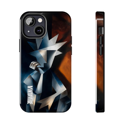Designer iPhone® Case featuring Silent Form artwork in deep hues, with side button access and artistic flair.