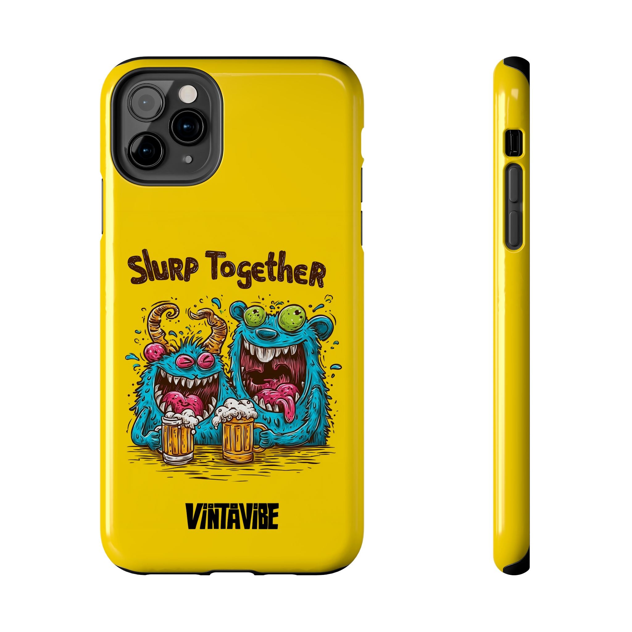 Weird Vibe iPhone® Case for iPhone 11 Pro Max with fun monster art and protective yellow cover for trendsetters.