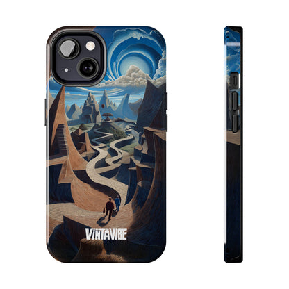 Winding Realities iPhone® Case with dream vibe theme, showcasing a surreal journey through abstract landscapes.